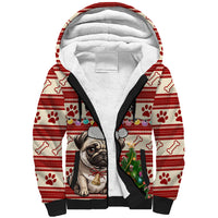 Custom Dog Christmas Sherpa Hoodie Cute Pug Dog With Xmas Tree - Wonder Print Shop