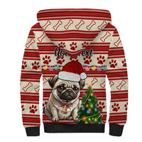 Custom Dog Christmas Sherpa Hoodie Cute Pug Dog With Xmas Tree - Wonder Print Shop