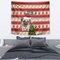 Custom Dog Christmas Tapestry Cute Pug Dog With Xmas Tree - Wonder Print Shop