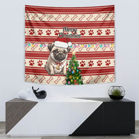 Custom Dog Christmas Tapestry Cute Pug Dog With Xmas Tree - Wonder Print Shop