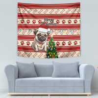 Custom Dog Christmas Tapestry Cute Pug Dog With Xmas Tree - Wonder Print Shop