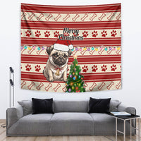 Custom Dog Christmas Tapestry Cute Pug Dog With Xmas Tree - Wonder Print Shop