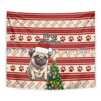 Custom Dog Christmas Tapestry Cute Pug Dog With Xmas Tree - Wonder Print Shop