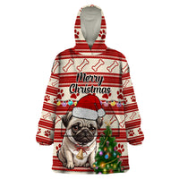 Custom Dog Christmas Wearable Blanket Hoodie Cute Pug Dog With Xmas Tree - Wonder Print Shop