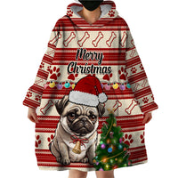 Custom Dog Christmas Wearable Blanket Hoodie Cute Pug Dog With Xmas Tree - Wonder Print Shop