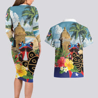 Personalized Boricua El Morro Couples Matching Long Sleeve Bodycon Dress and Hawaiian Shirt Puerto Rico Sun Coqui - Wonder Print Shop