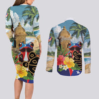 Personalized Boricua El Morro Couples Matching Long Sleeve Bodycon Dress and Long Sleeve Button Shirt Puerto Rico Sun Coqui - Wonder Print Shop