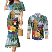 Personalized Boricua El Morro Couples Matching Mermaid Dress and Long Sleeve Button Shirt Puerto Rico Sun Coqui