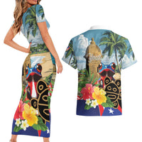 Personalized Boricua El Morro Couples Matching Short Sleeve Bodycon Dress and Hawaiian Shirt Puerto Rico Sun Coqui - Wonder Print Shop