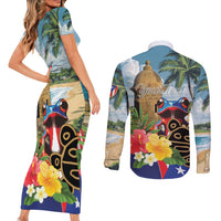 Personalized Boricua El Morro Couples Matching Short Sleeve Bodycon Dress and Long Sleeve Button Shirt Puerto Rico Sun Coqui - Wonder Print Shop