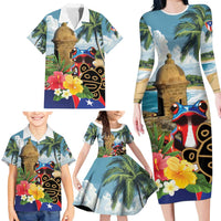 Personalized Boricua El Morro Family Matching Long Sleeve Bodycon Dress and Hawaiian Shirt Puerto Rico Sun Coqui - Wonder Print Shop