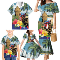 Personalized Boricua El Morro Family Matching Mermaid Dress and Hawaiian Shirt Puerto Rico Sun Coqui - Wonder Print Shop