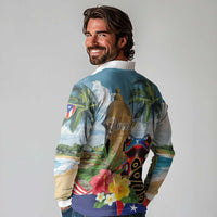 Personalized Boricua El Morro Long Sleeve Polo Shirt Puerto Rico Sun Coqui - Wonder Print Shop