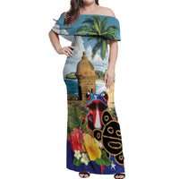 Personalized Boricua El Morro Off Shoulder Maxi Dress Puerto Rico Sun Coqui - Wonder Print Shop