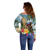 Personalized Boricua El Morro Off Shoulder Sweater Puerto Rico Sun Coqui - Wonder Print Shop