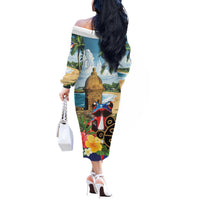 Personalized Boricua El Morro Off The Shoulder Long Sleeve Dress Puerto Rico Sun Coqui - Wonder Print Shop