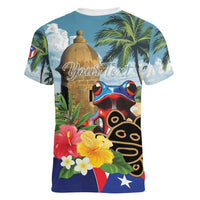 Personalized Boricua El Morro Women V-Neck T-Shirt Puerto Rico Sun Coqui - Wonder Print Shop