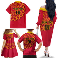 Angola Football Family Matching Off Shoulder Long Sleeve Dress and Hawaiian Shirt Go Palancas Negras Red Version - Wonder Print Shop