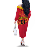 Angola Football Family Matching Off Shoulder Long Sleeve Dress and Hawaiian Shirt Go Palancas Negras Red Version - Wonder Print Shop