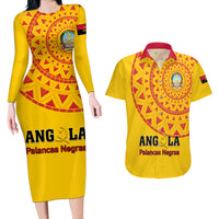 Angola Football Couples Matching Long Sleeve Bodycon Dress and Hawaiian Shirt Go Palancas Negras Yellow Version - Wonder Print Shop