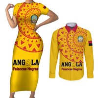 Angola Football Couples Matching Short Sleeve Bodycon Dress and Long Sleeve Button Shirt Go Palancas Negras Yellow Version - Wonder Print Shop