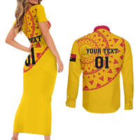 Angola Football Couples Matching Short Sleeve Bodycon Dress and Long Sleeve Button Shirt Go Palancas Negras Yellow Version - Wonder Print Shop