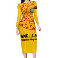 Angola Football Family Matching Long Sleeve Bodycon Dress and Hawaiian Shirt Go Palancas Negras Yellow Version - Wonder Print Shop