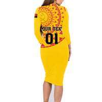 Angola Football Family Matching Long Sleeve Bodycon Dress and Hawaiian Shirt Go Palancas Negras Yellow Version - Wonder Print Shop