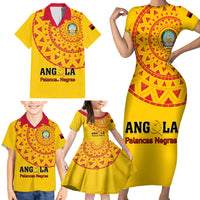 Angola Football Family Matching Short Sleeve Bodycon Dress and Hawaiian Shirt Go Palancas Negras Yellow Version - Wonder Print Shop