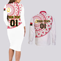 Angola Football Couples Matching Long Sleeve Bodycon Dress and Long Sleeve Button Shirt Go Palancas Negras White Version - Wonder Print Shop