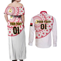 Angola Football Couples Matching Off Shoulder Maxi Dress and Long Sleeve Button Shirt Go Palancas Negras White Version - Wonder Print Shop