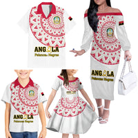 Angola Football Family Matching Off Shoulder Long Sleeve Dress and Hawaiian Shirt Go Palancas Negras White Version - Wonder Print Shop