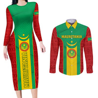Mauritania Football Couples Matching Long Sleeve Bodycon Dress and Long Sleeve Button Shirt Go Lions of Chinguetti - Wonder Print Shop