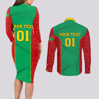 Mauritania Football Couples Matching Long Sleeve Bodycon Dress and Long Sleeve Button Shirt Go Lions of Chinguetti - Wonder Print Shop