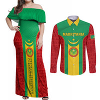 Mauritania Football Couples Matching Off Shoulder Maxi Dress and Long Sleeve Button Shirt Go Lions of Chinguetti - Wonder Print Shop