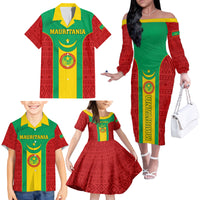 Mauritania Football Family Matching Off Shoulder Long Sleeve Dress and Hawaiian Shirt Go Lions of Chinguetti - Wonder Print Shop