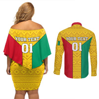 Guinea Football Couples Matching Off Shoulder Short Dress and Long Sleeve Button Shirt Come On Syli National - Wonder Print Shop