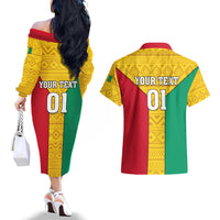 Guinea Football Couples Matching Off The Shoulder Long Sleeve Dress and Hawaiian Shirt Come On Syli National - Wonder Print Shop