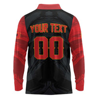 Custom Football 2026 Albania Black Long Sleeve Polo Shirt Kuqezinjte Come On