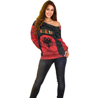 Custom Football 2026 Albania Black Off Shoulder Sweater Kuqezinjte Come On