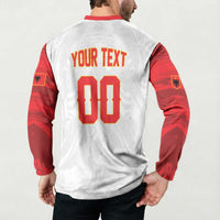 Custom Football 2026 Albania White Button Sweatshirt Kuqezinjte Come On