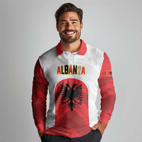 Custom Football 2026 Albania White Long Sleeve Polo Shirt Kuqezinjte Come On