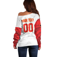 Custom Football 2026 Albania White Off Shoulder Sweater Kuqezinjte Come On
