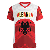Custom Football 2026 Albania White Women V-Neck T-Shirt Kuqezinjte Come On