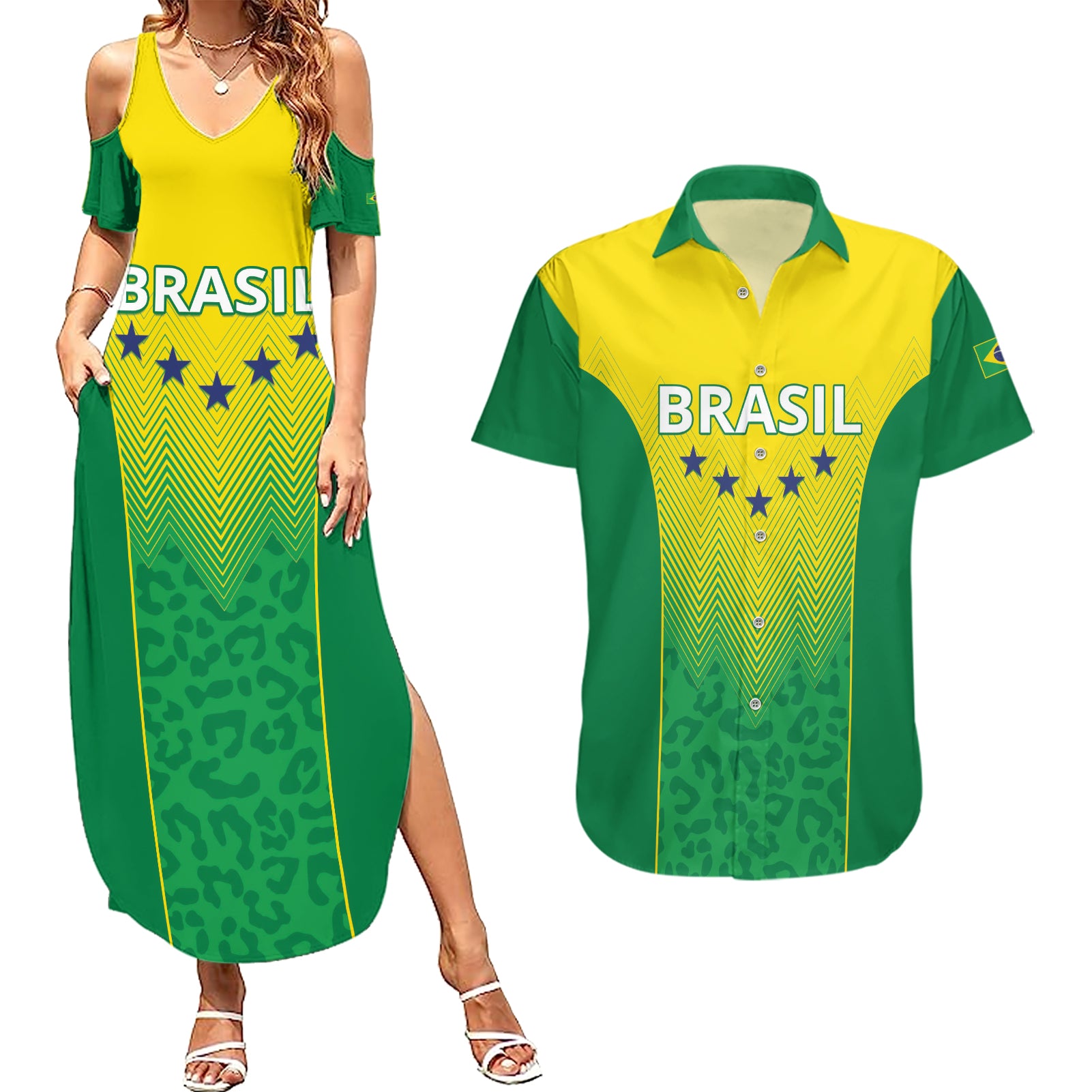 Personalized Brazil 2024 Couples Matching Summer Maxi Dress and Hawaiian Shirt Selecao Brasileira