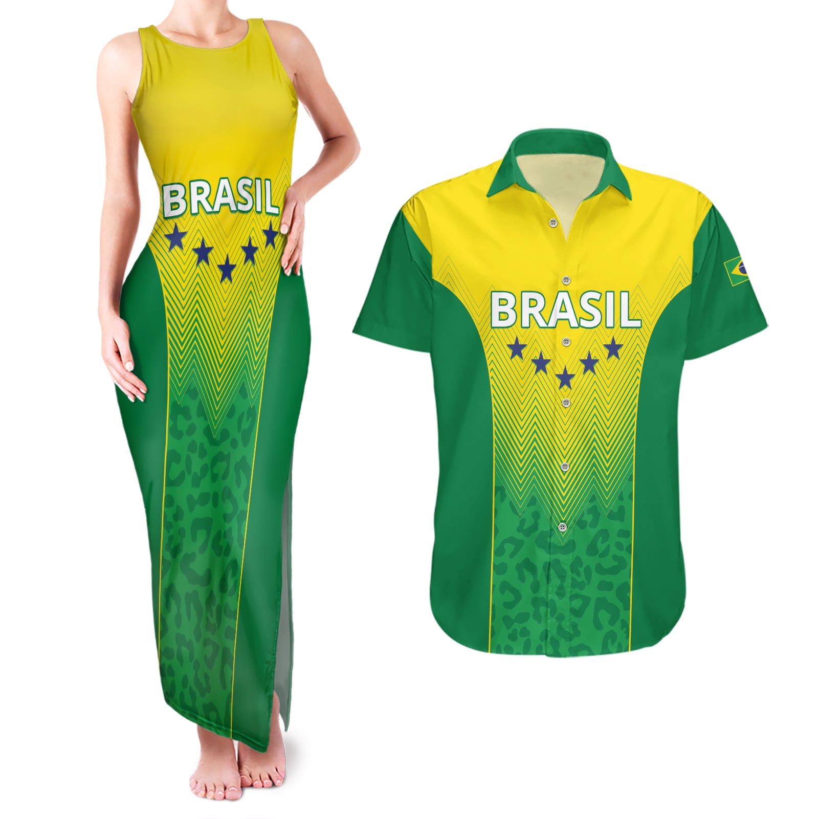 Personalized Brazil 2024 Couples Matching Tank Maxi Dress and Hawaiian Shirt Selecao Brasileira