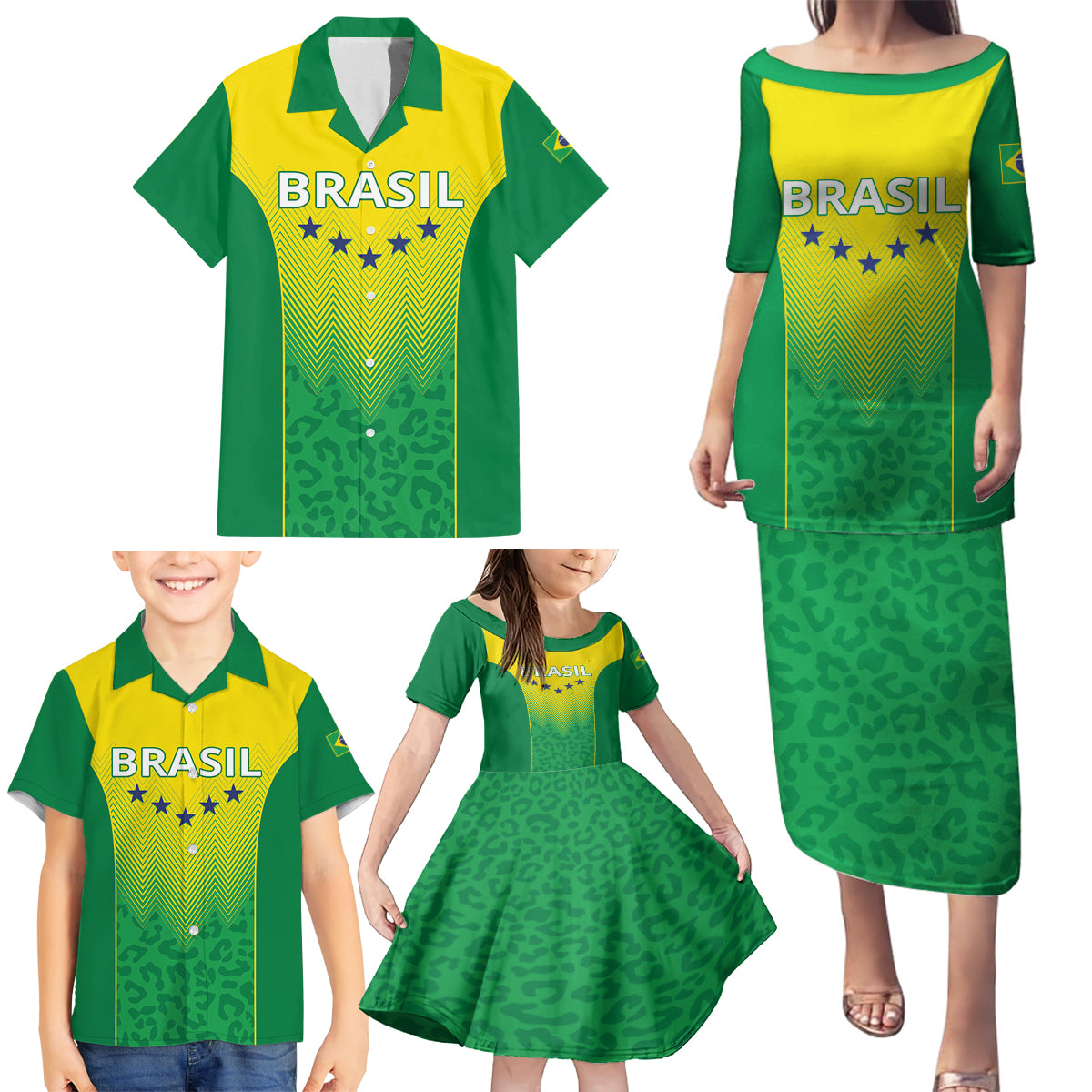 Personalized Brazil 2024 Family Matching Puletasi and Hawaiian Shirt Selecao Brasileira