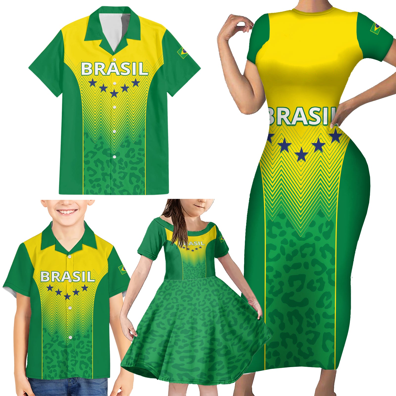 Personalized Brazil 2024 Family Matching Short Sleeve Bodycon Dress and Hawaiian Shirt Selecao Brasileira