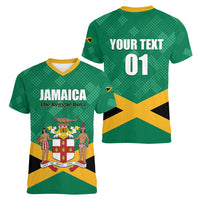 Personalized Jamaica 2024 Women V-Neck T-Shirt Jumieka Reggae Boyz - Wonder Print Shop