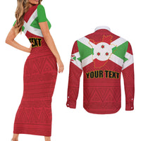 Personalized Burundi Couples Matching Short Sleeve Bodycon Dress and Long Sleeve Button Shirt Coat Of Arms African Pattern - Wonder Print Shop